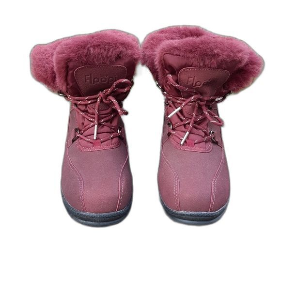 Floopi Faux Fur Boots Burgundy Lace-up Winter Shoes Booties Fleece-Lined Size 10 - Picture 3 of 13